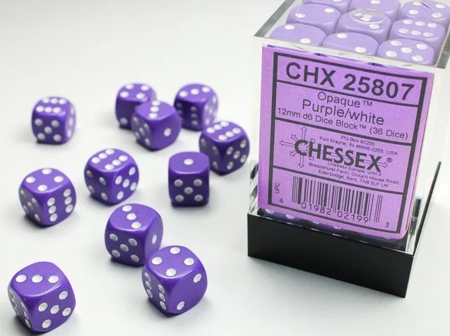 Set de dés - 36 dés à 6 faces - Violet clair et blanc